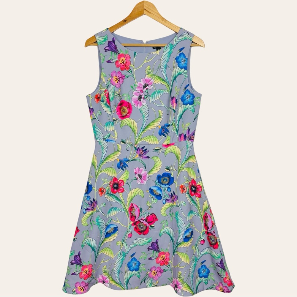 Ann Taylor Jungle Floral Print Fit & Flare Sleeveless Crepe Spring Mini Dress 6 - Picture 2 of 13